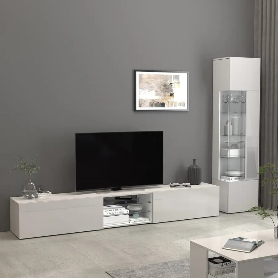 Vetrina 45x190h cm bianco lucido con 1 anta e 5 ripiani- Carim