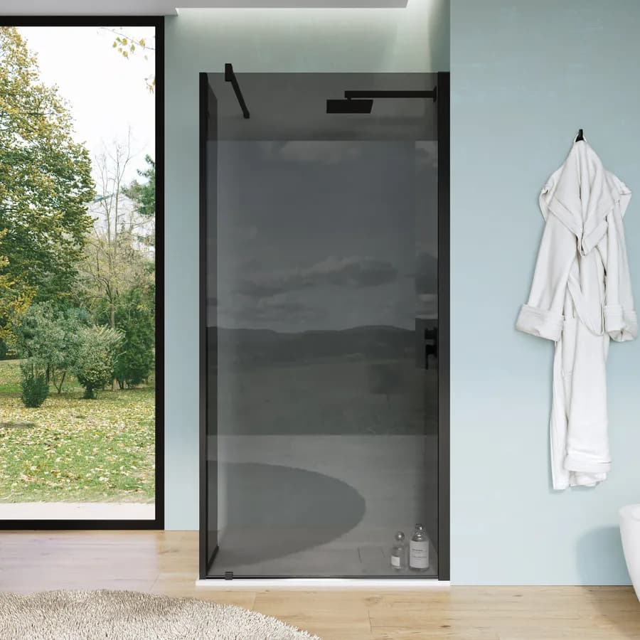 Walk-In 100 cm con parete girevole 45 cm in vetro temperato fumè con profilo nero 200h - Keep