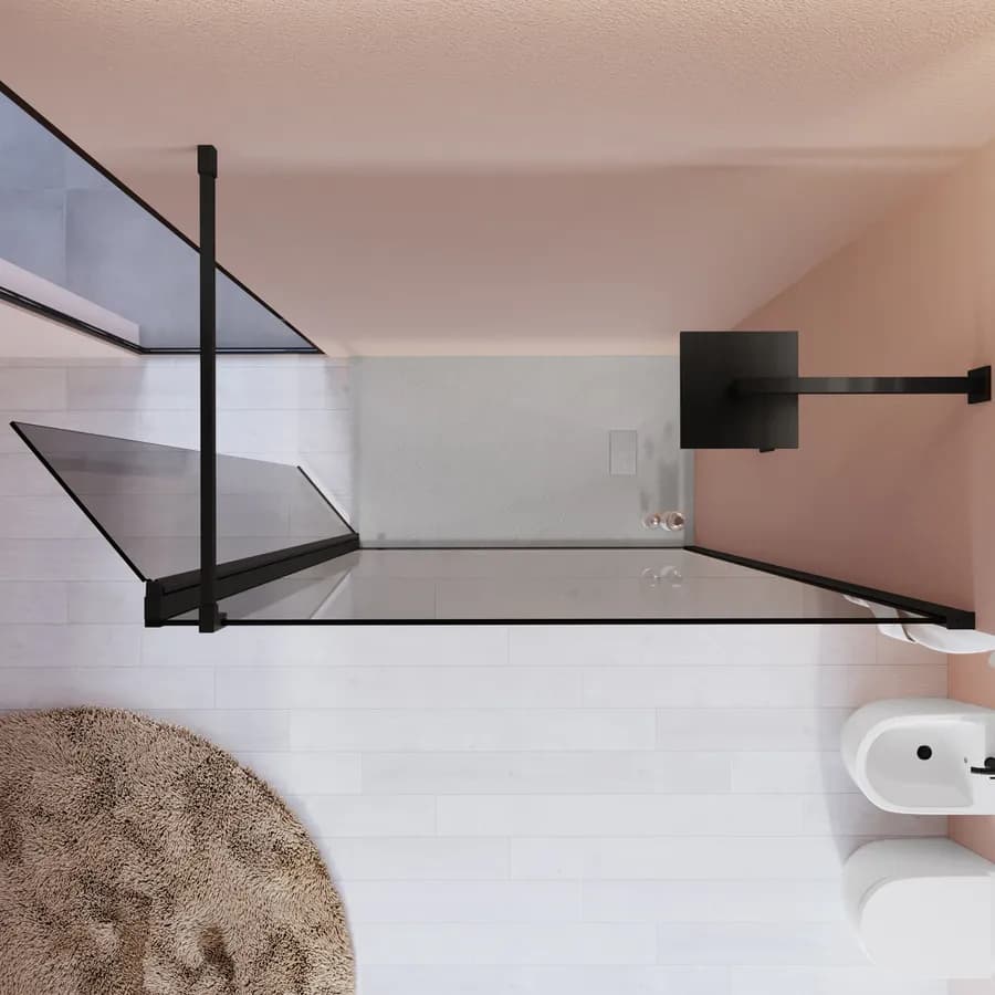 Walk-In 140 cm con parete girevole 45 cm in vetro temperato fumè con profilo nero - Keep