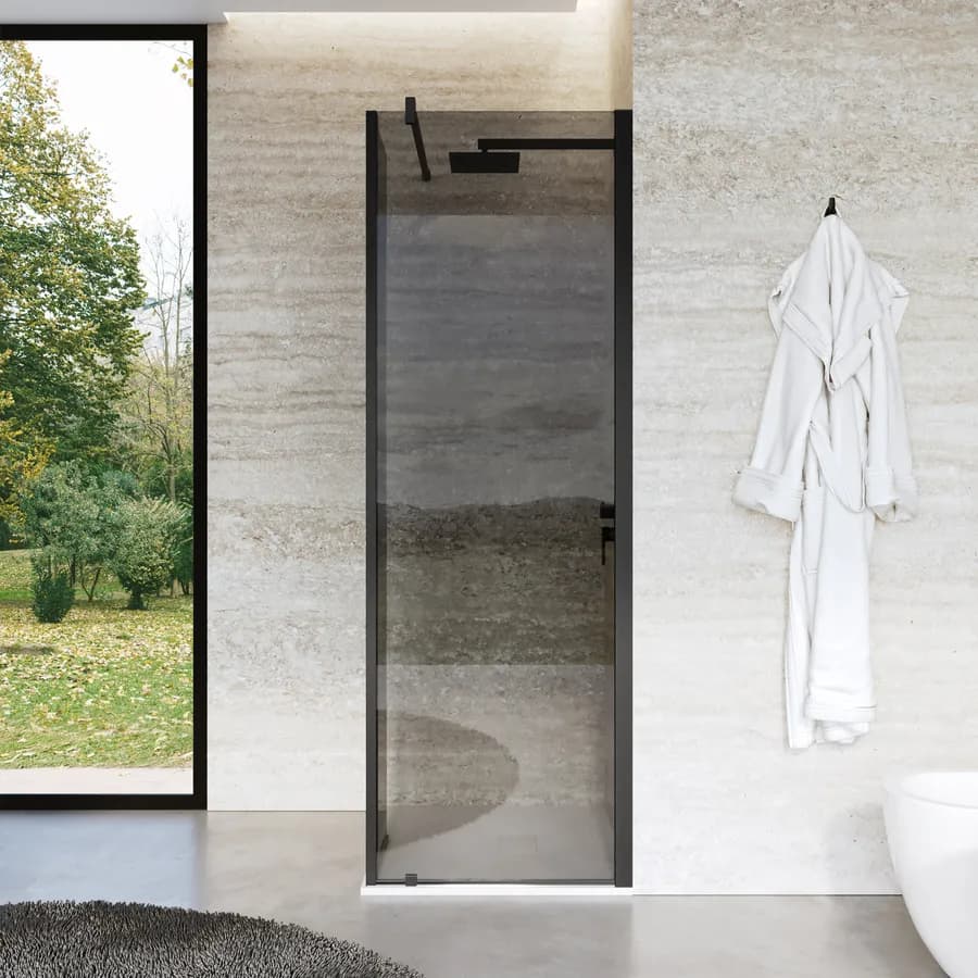 Walk-In 70 cm con parete girevole 35 cm in vetro temperato fumè con profilo nero - Keep