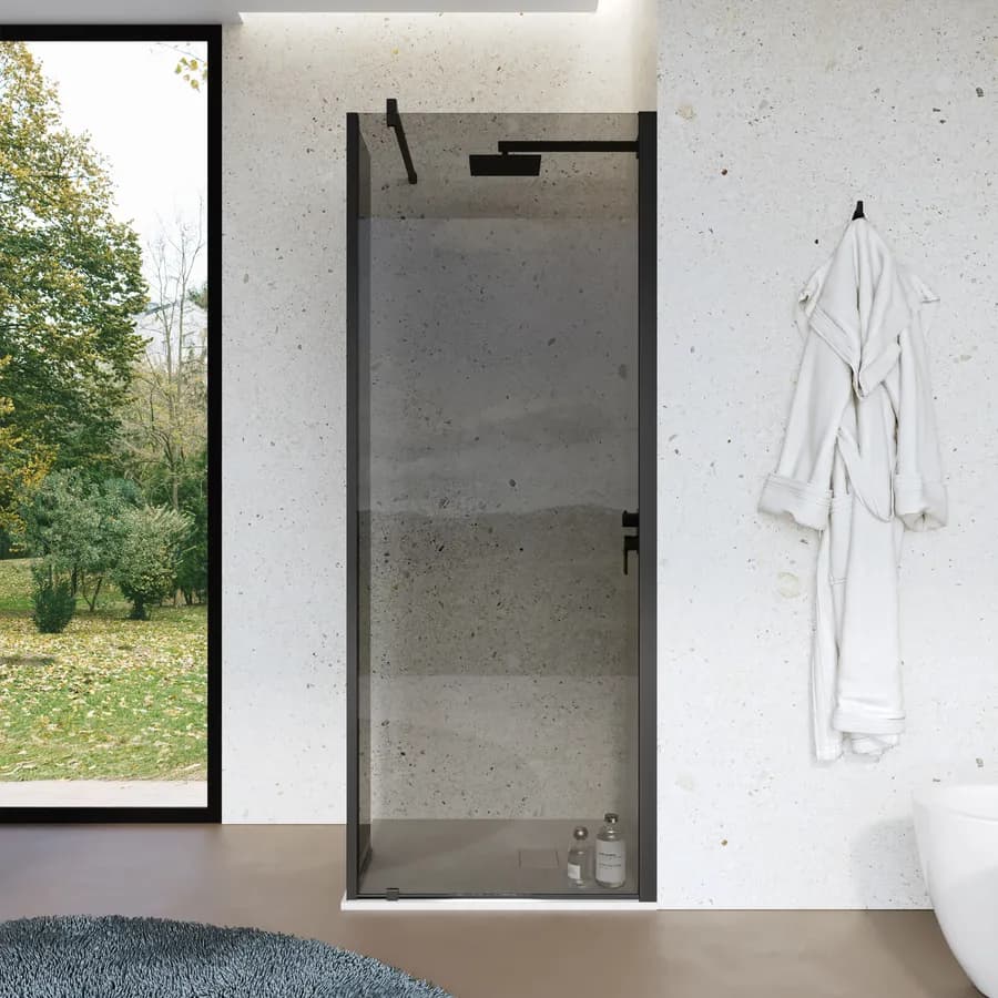 Walk-In 80 cm con parete girevole 45 cm in vetro temperato fumè con profilo nero - Keep