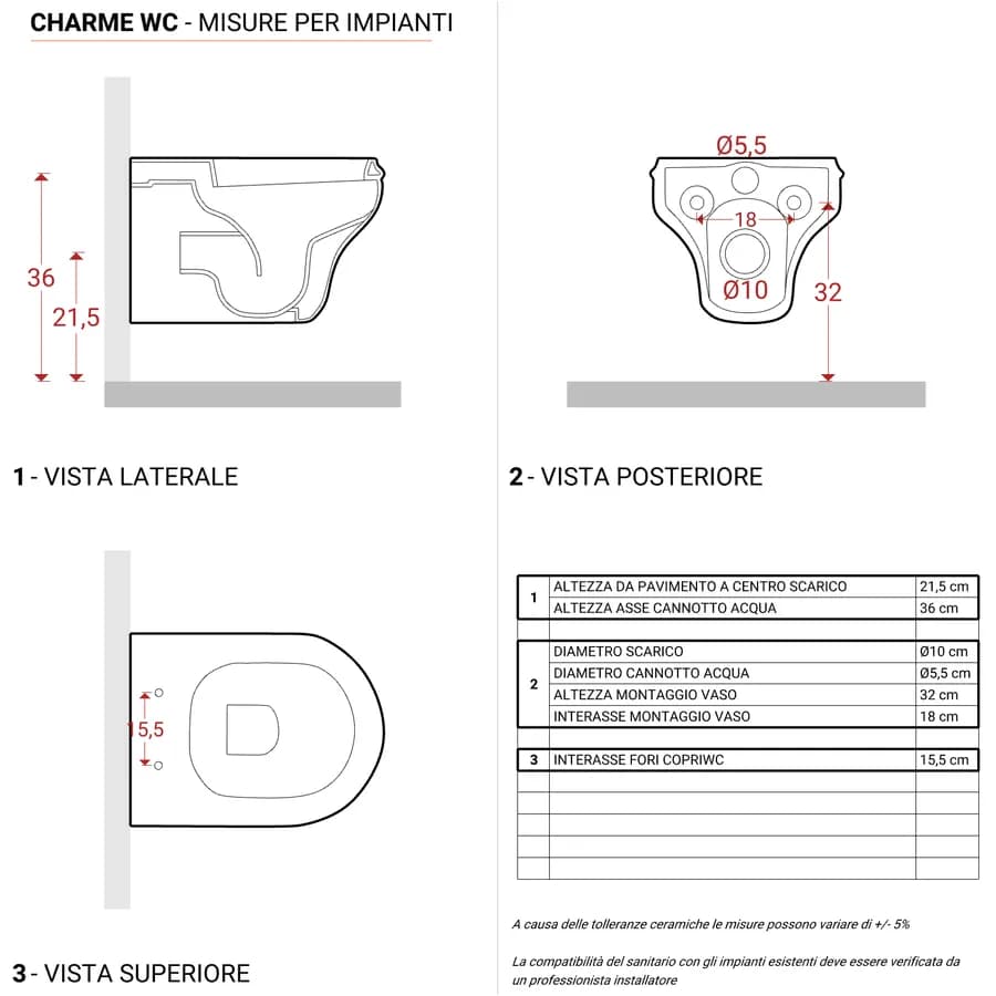 Wc sospeso Charme di Azzurra in ceramica con sedile copriwc softclose