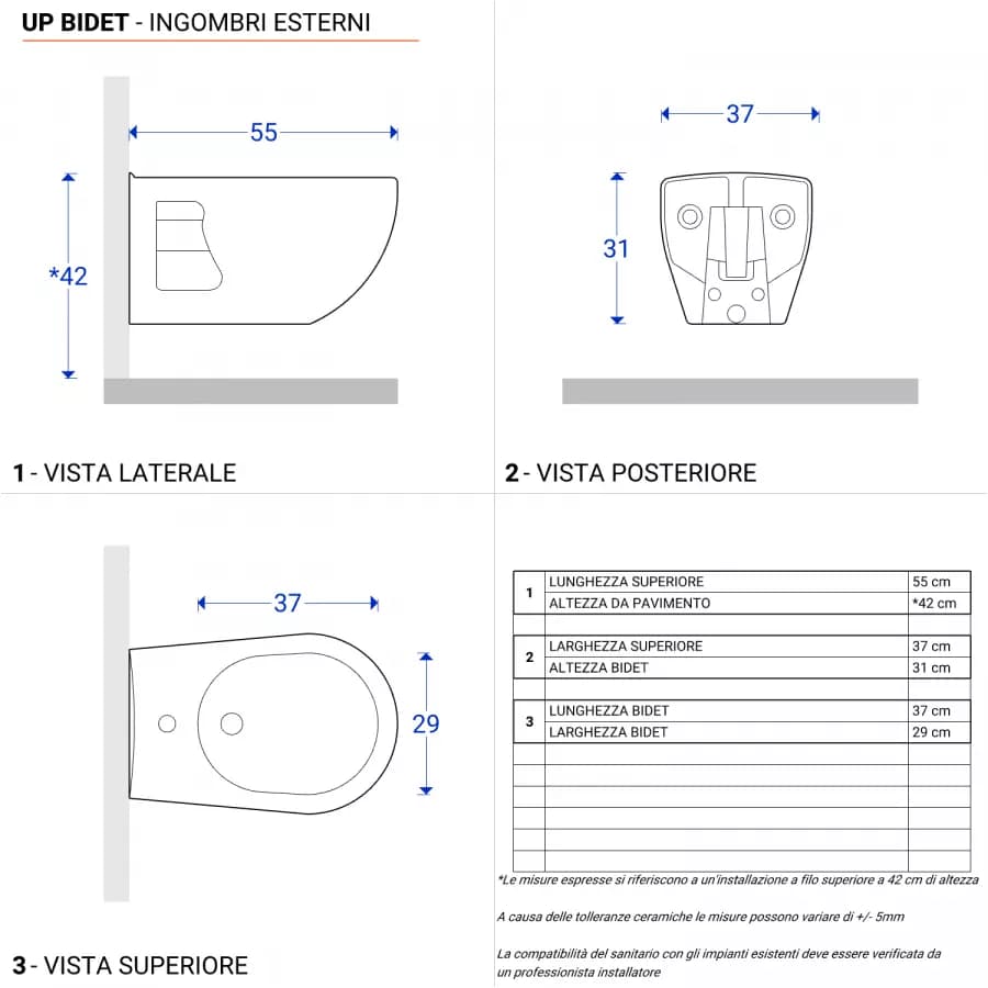 Wc sospeso con copriwc + bidet Up Sanitosco ausilio bagno accessibile