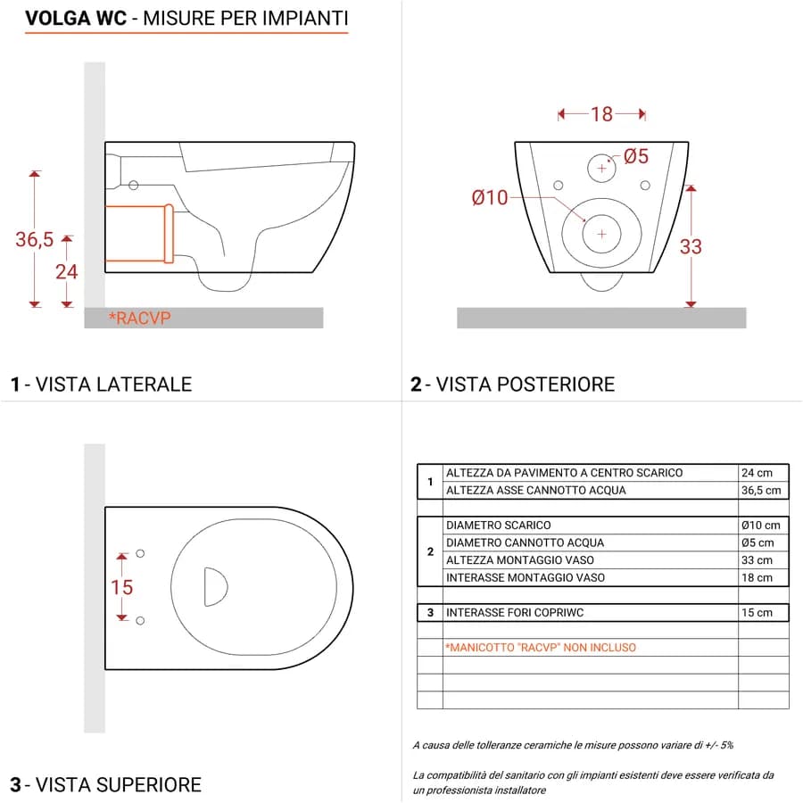 Wc sospeso rimless ceramica lucida con copri wc con chiusura rallentata - Volga