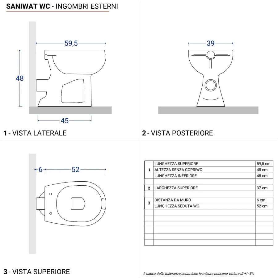 Wc tradizionale Sanitosco serie Saniwat con copriwc e con brida aperta
