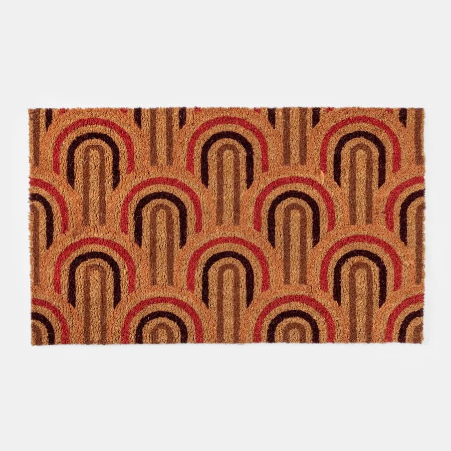 Zerbino 45x75 cm in coir con disegno astratto bianco rosso e nero