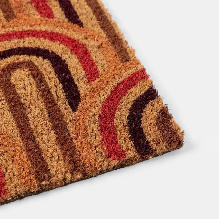 Zerbino 45x75 cm in coir con disegno astratto bianco rosso e nero
