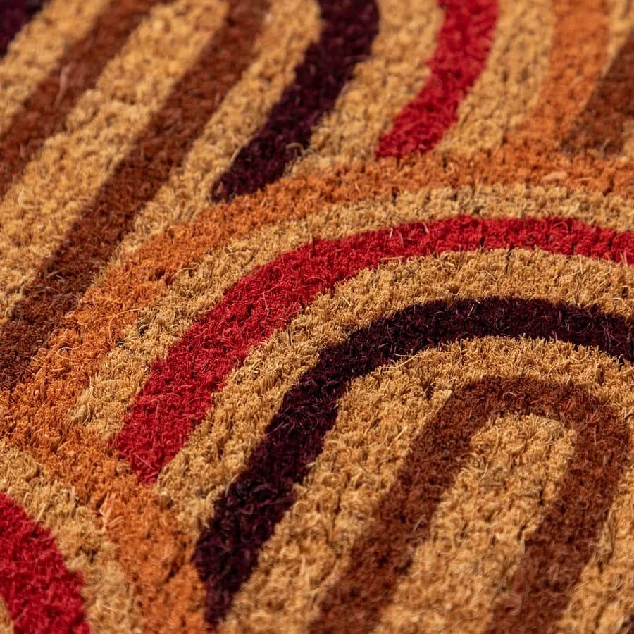 Zerbino 45x75 cm in coir con disegno astratto bianco rosso e nero