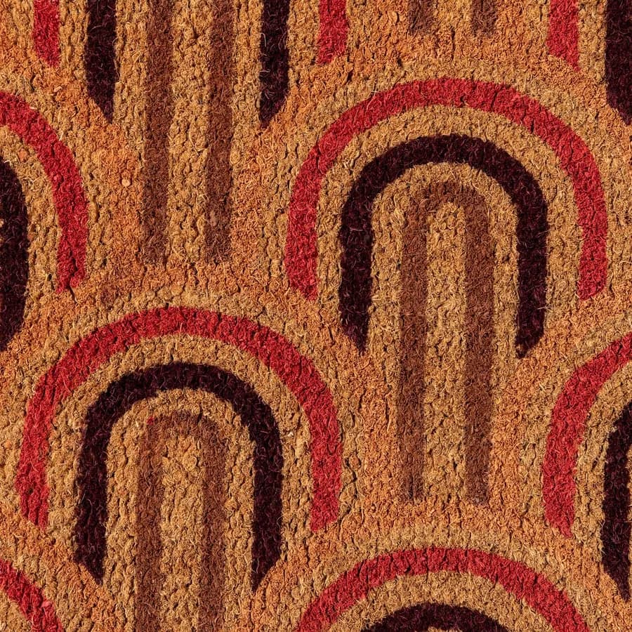 Zerbino 45x75 cm in coir con disegno astratto bianco rosso e nero