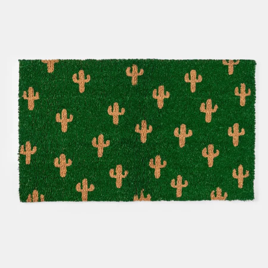 Zerbino 45x75 cm in coir con disegno cactus bianco e verde