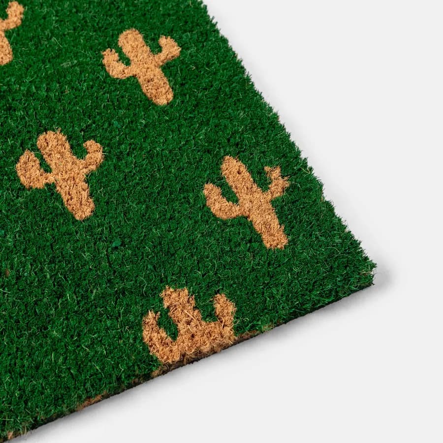 Zerbino 45x75 cm in coir con disegno cactus bianco e verde