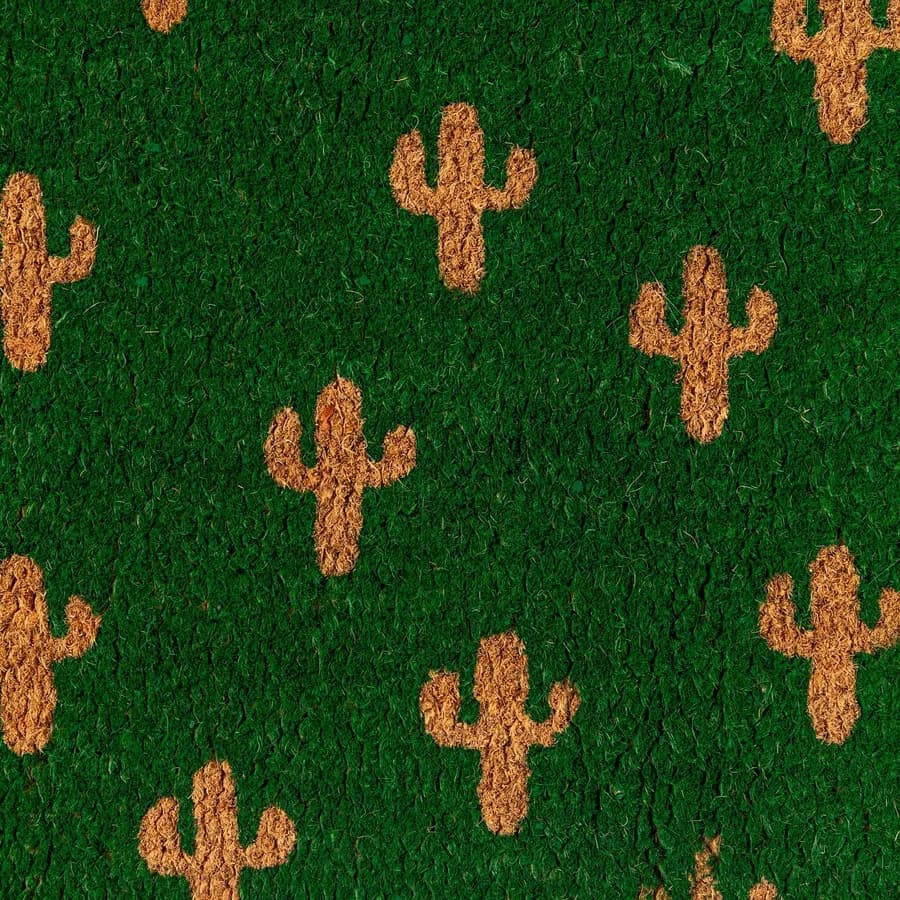 Zerbino 45x75 cm in coir con disegno cactus bianco e verde