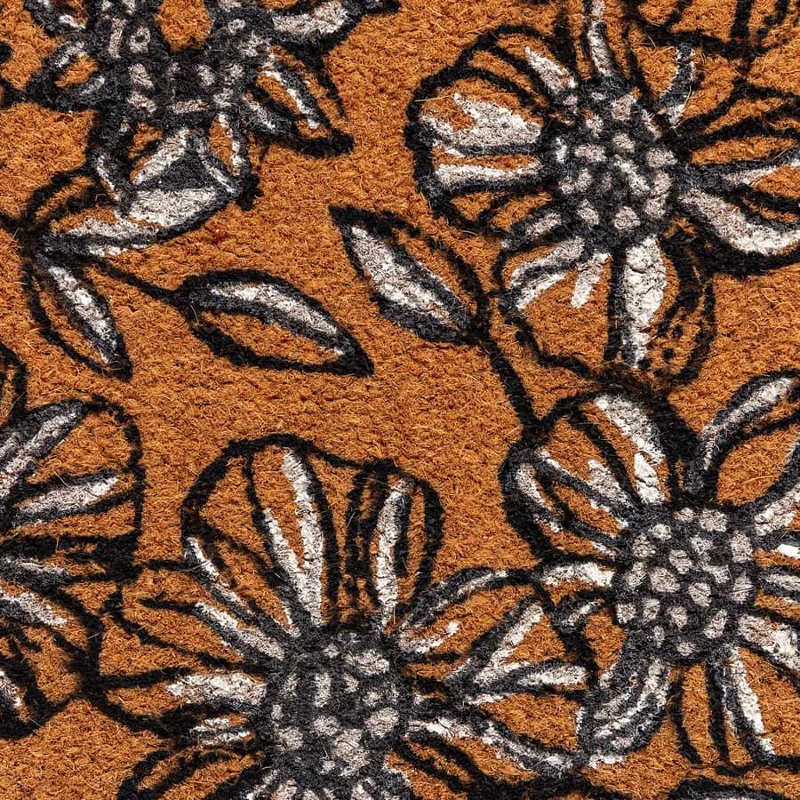 Zerbino 45x75 cm in coir con disegno crisantemi bianchi