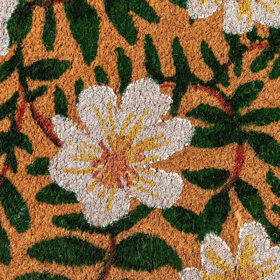 Zerbino 45x75 cm in coir con disegno fiori bianchi