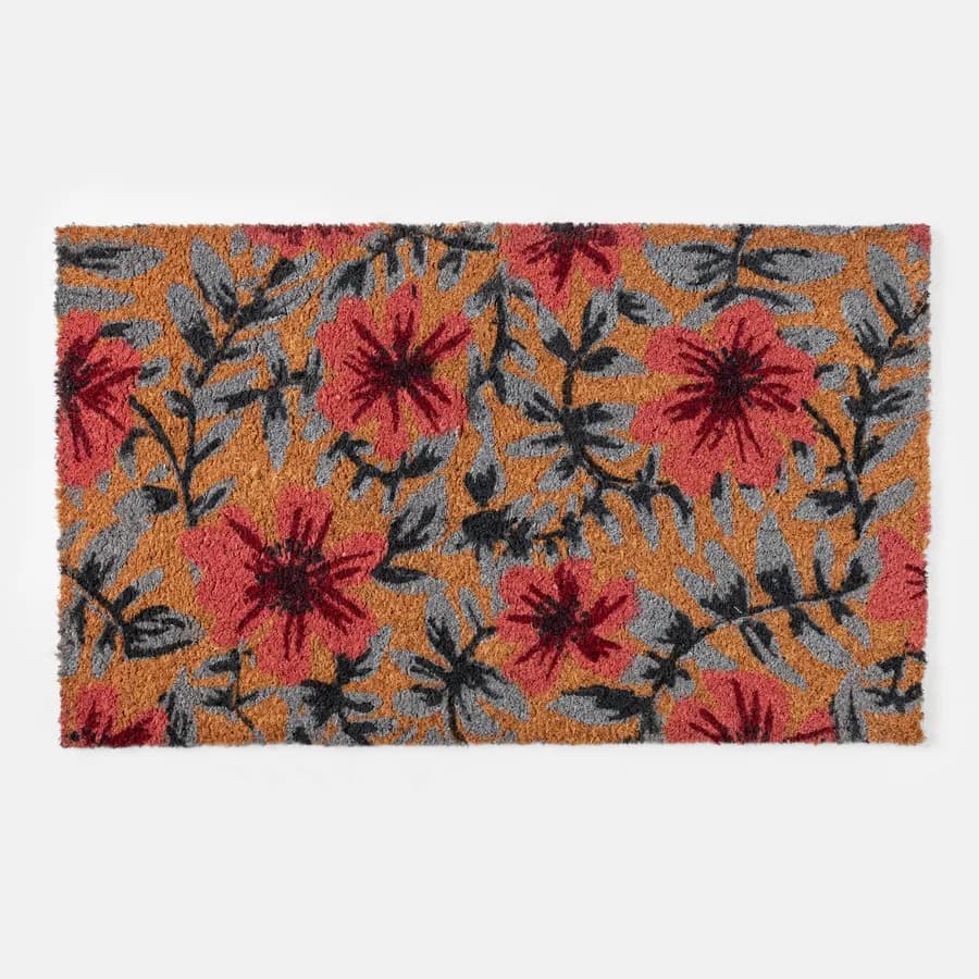 Zerbino 45x75 cm in coir con disegno fiori rosa e blu