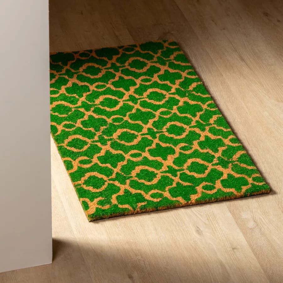Zerbino 45x75 cm in coir con disegno geometrico verde