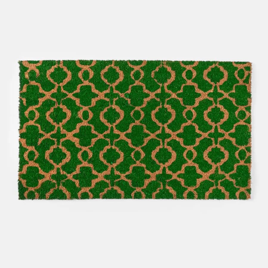 Zerbino 45x75 cm in coir con disegno geometrico verde