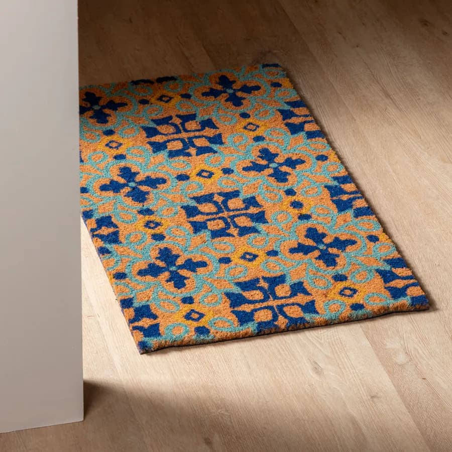 Zerbino 45x75 cm in coir con disegno maioliche blu