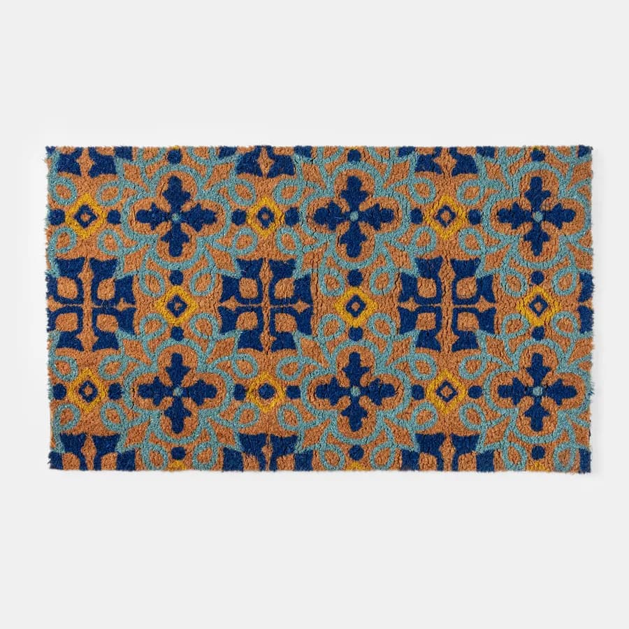 Zerbino 45x75 cm in coir con disegno maioliche blu