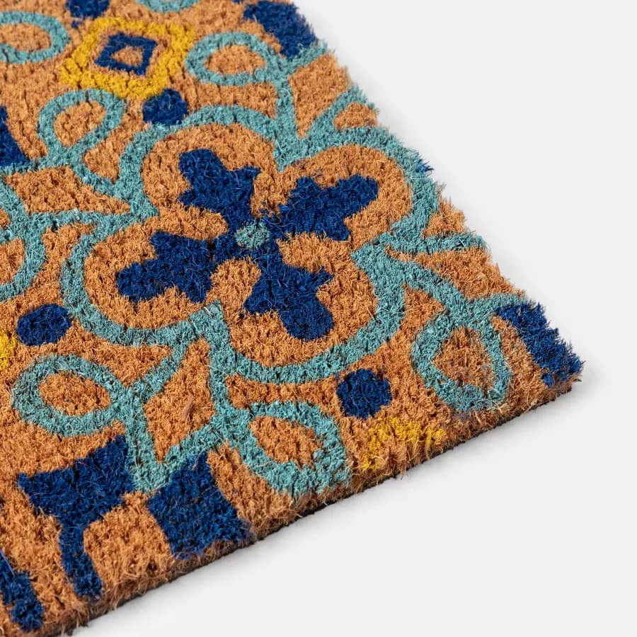 Zerbino 45x75 cm in coir con disegno maioliche blu