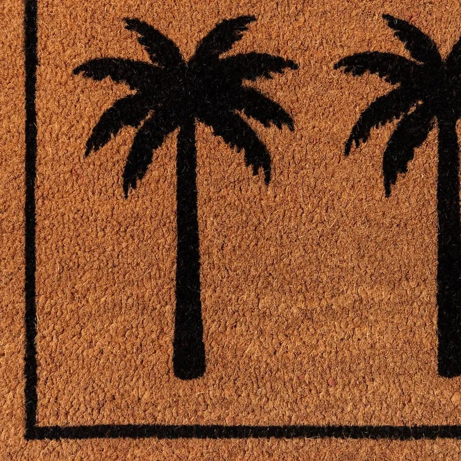 Zerbino 45x75 cm in coir con disegno palme nere