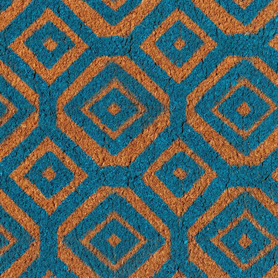 Zerbino 45x75 cm in coir con stampa disegno geometrico blu petrolio