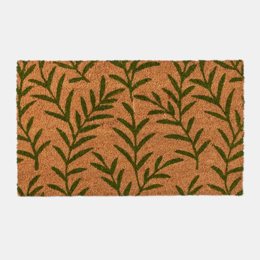 Zerbino 45x75 cm in coir con stampa foglie verdi