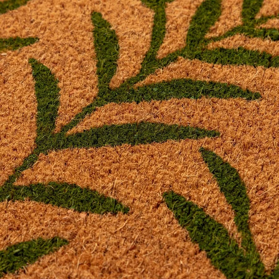 Zerbino 45x75 cm in coir con stampa foglie verdi