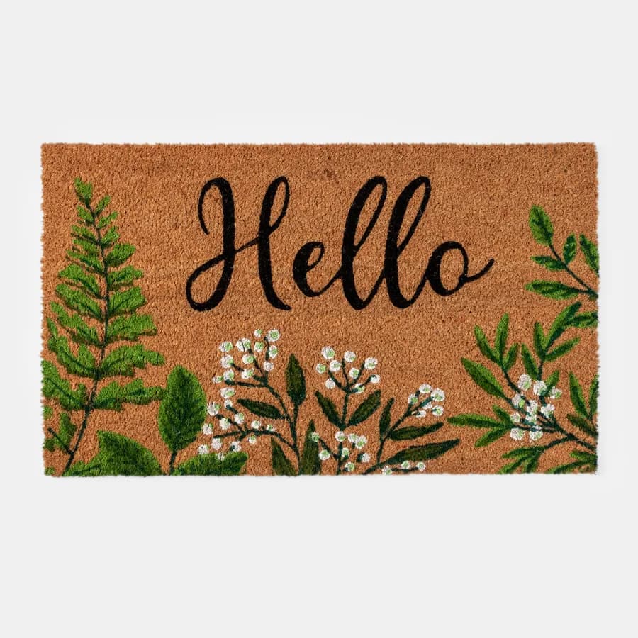Zerbino 45x75 cm in coir Hello con disegno fiori