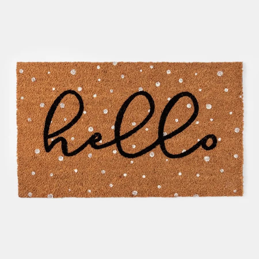 Zerbino 45x75 cm in coir Hello e pallini bianchi