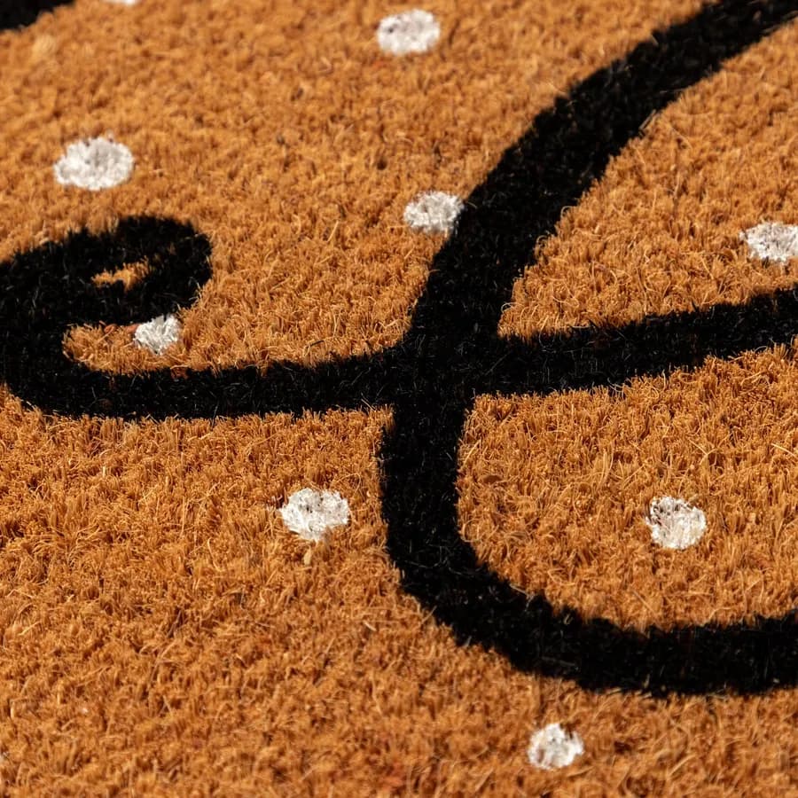 Zerbino 45x75 cm in coir Hello e pallini bianchi