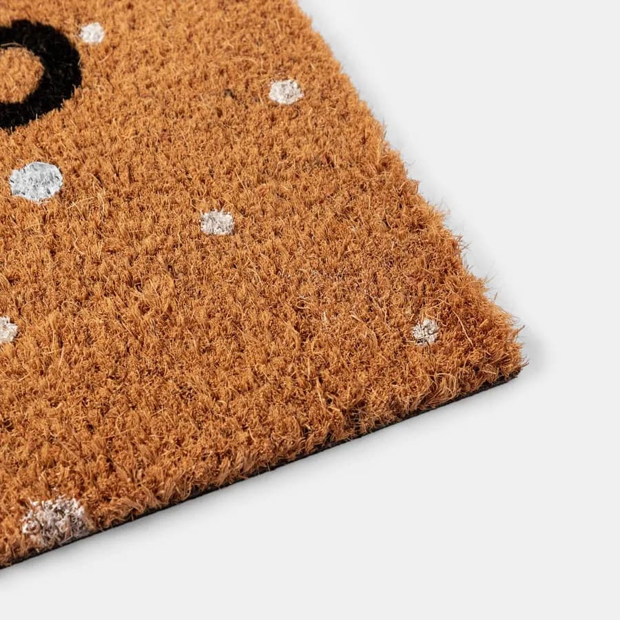 Zerbino 45x75 cm in coir Hello e pallini bianchi