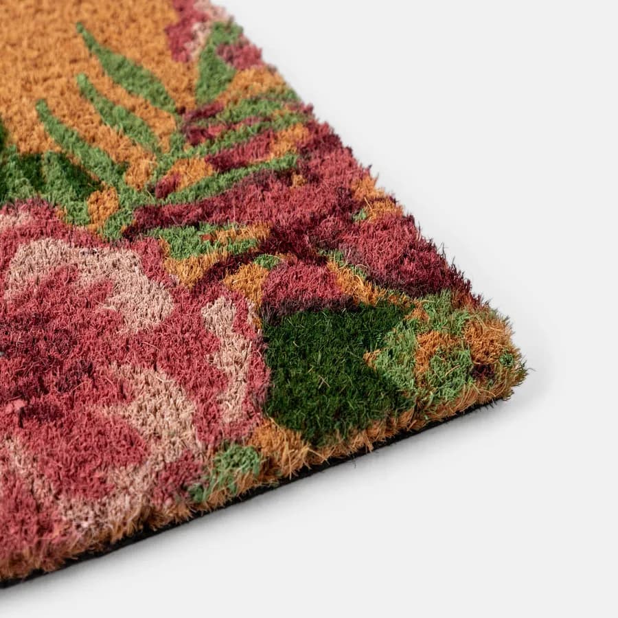 Zerbino 45x75 cm in coir Home Sweet Home con disegno fiori rosa