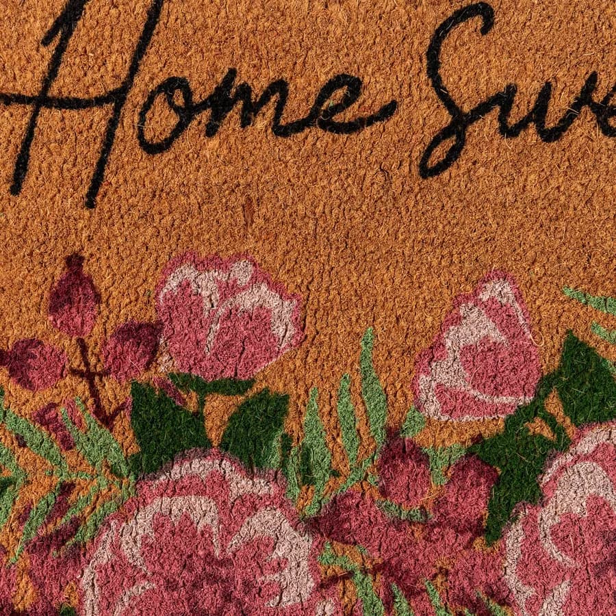 Zerbino 45x75 cm in coir Home Sweet Home con disegno fiori rosa