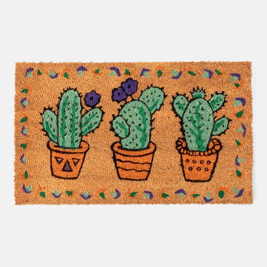 Zerbino 45x75 cm in coir naturale con disegno cactus