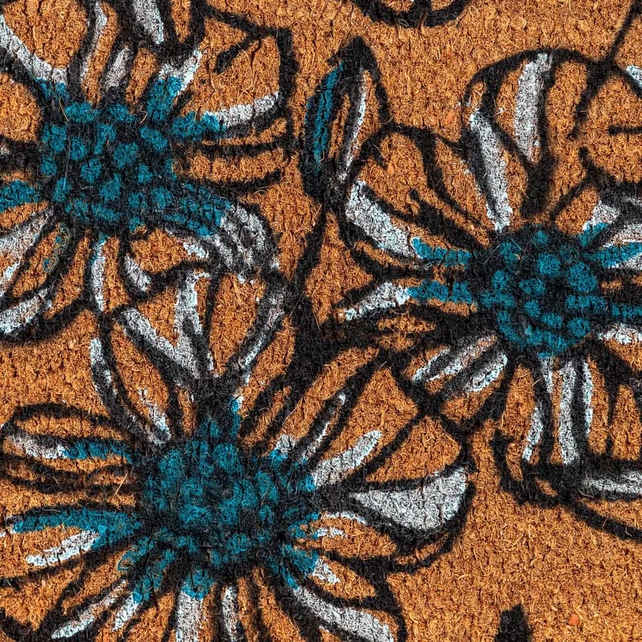 Zerbino 45x75 cm in coir naturale con disegno floreale blu