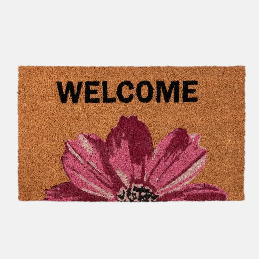 Zerbino 45x75 cm in coir Welcome con disegno fiore rosa