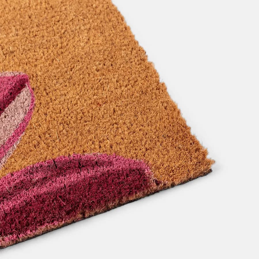 Zerbino 45x75 cm in coir Welcome con disegno fiore rosa