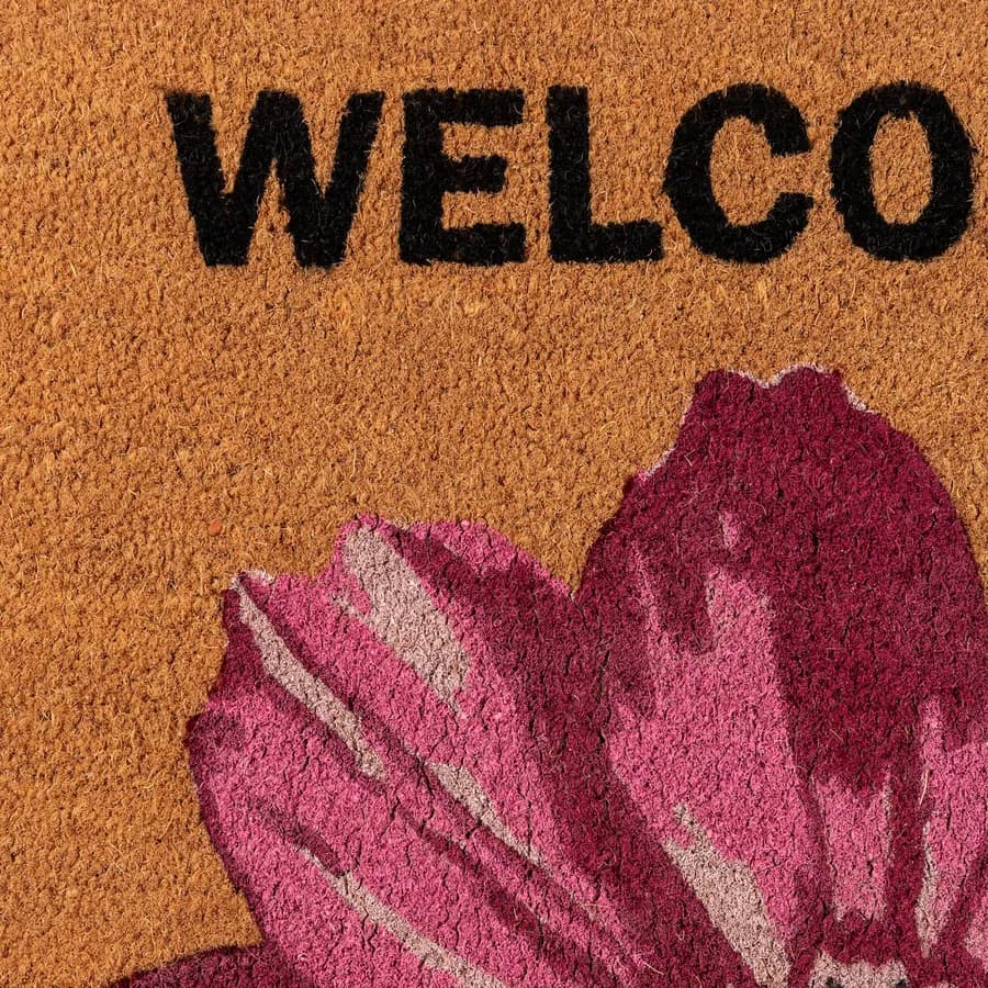 Zerbino 45x75 cm in coir Welcome con disegno fiore rosa