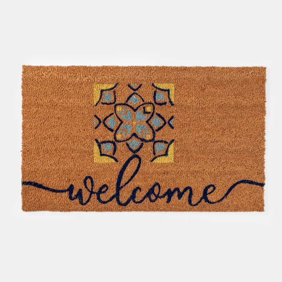 Zerbino 45x75 cm in coir Welcome con disegno maiolica
