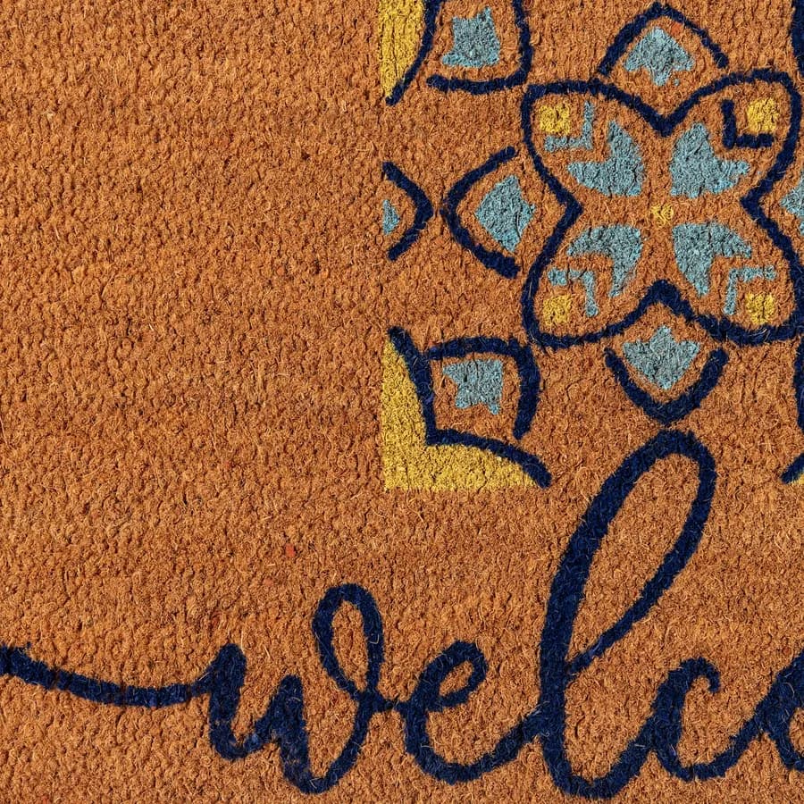 Zerbino 45x75 cm in coir Welcome con disegno maiolica