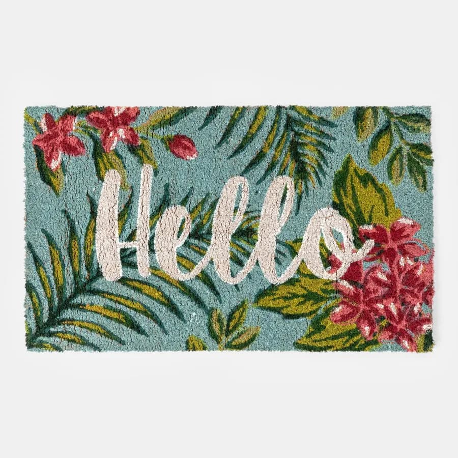 Zerbino Hello 45x75 cm in coir naturale con disegno floreale