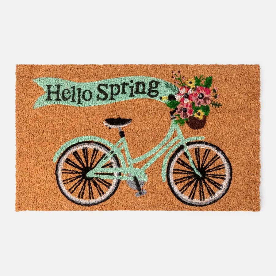 Zerbino Hello Spring 45x75 cm in coir naturale con disegno bicicletta