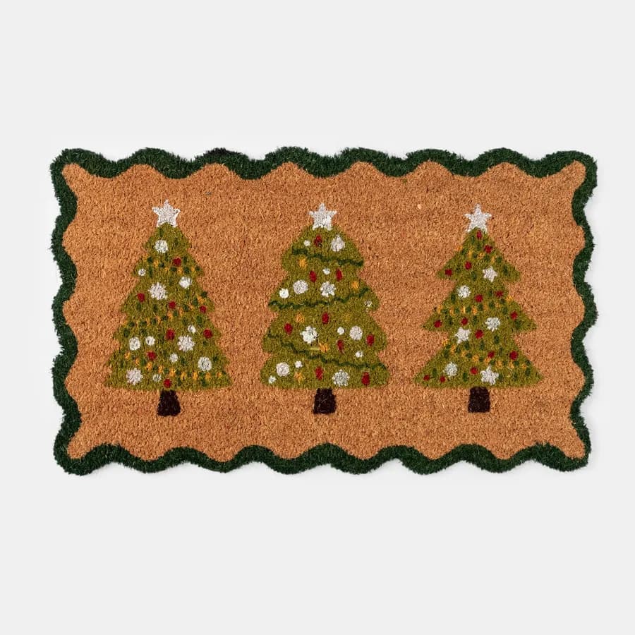 Zerbino natalizio 45x75 cm in coir con disegno alberi di natale