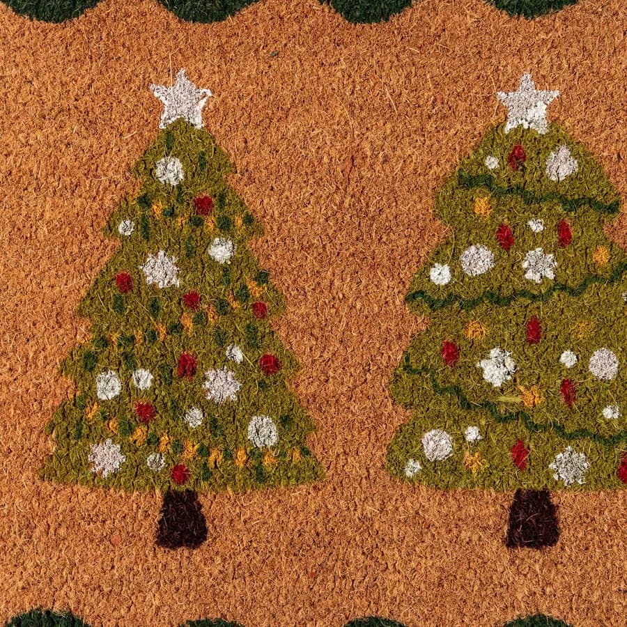Zerbino natalizio 45x75 cm in coir con disegno alberi di natale