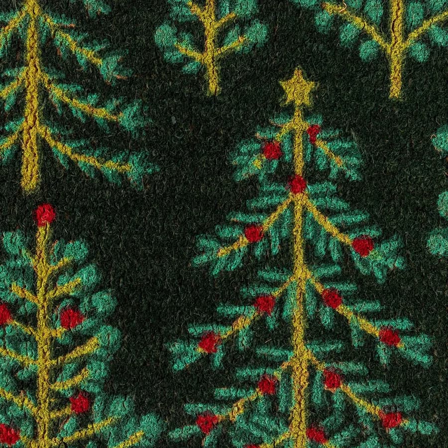 Zerbino natalizio 45x75 cm in coir con disegno alberi di natale verdi