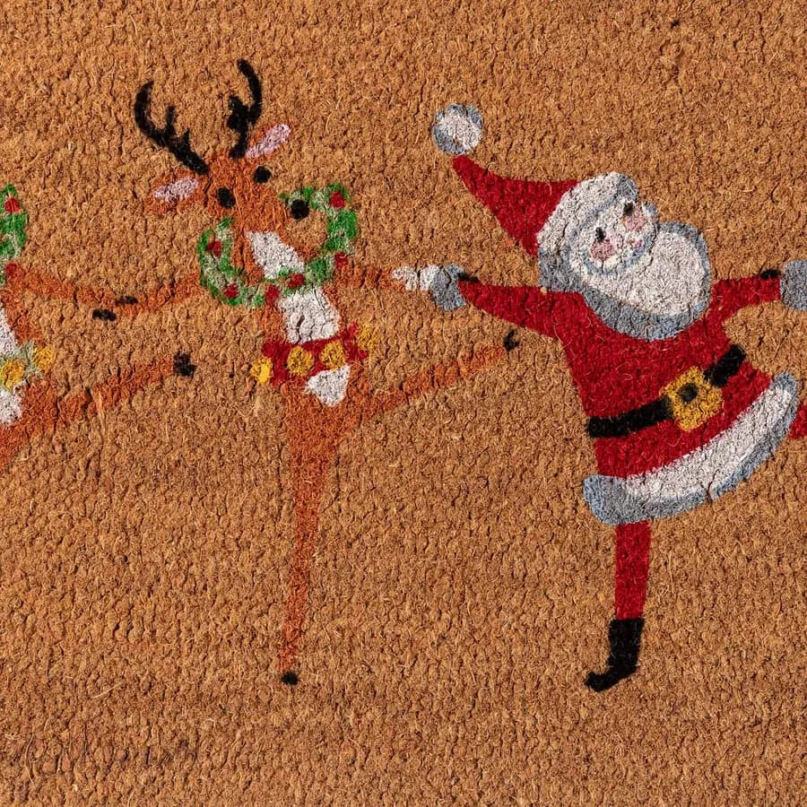 Zerbino natalizio 45x75 cm in coir con disegno Babbo Natale e renne