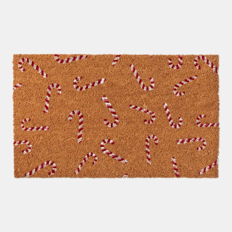 Zerbino natalizio 45x75 cm in coir con disegno bastoncini di zucchero