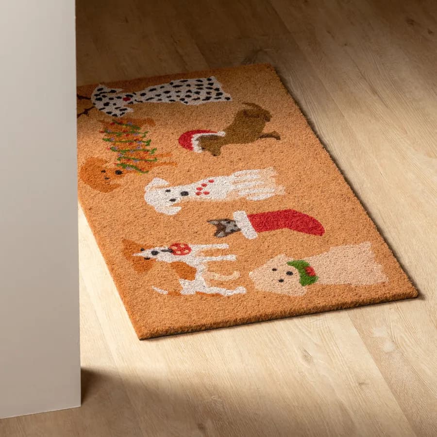 Zerbino natalizio 45x75 cm in coir con disegno cagnolini