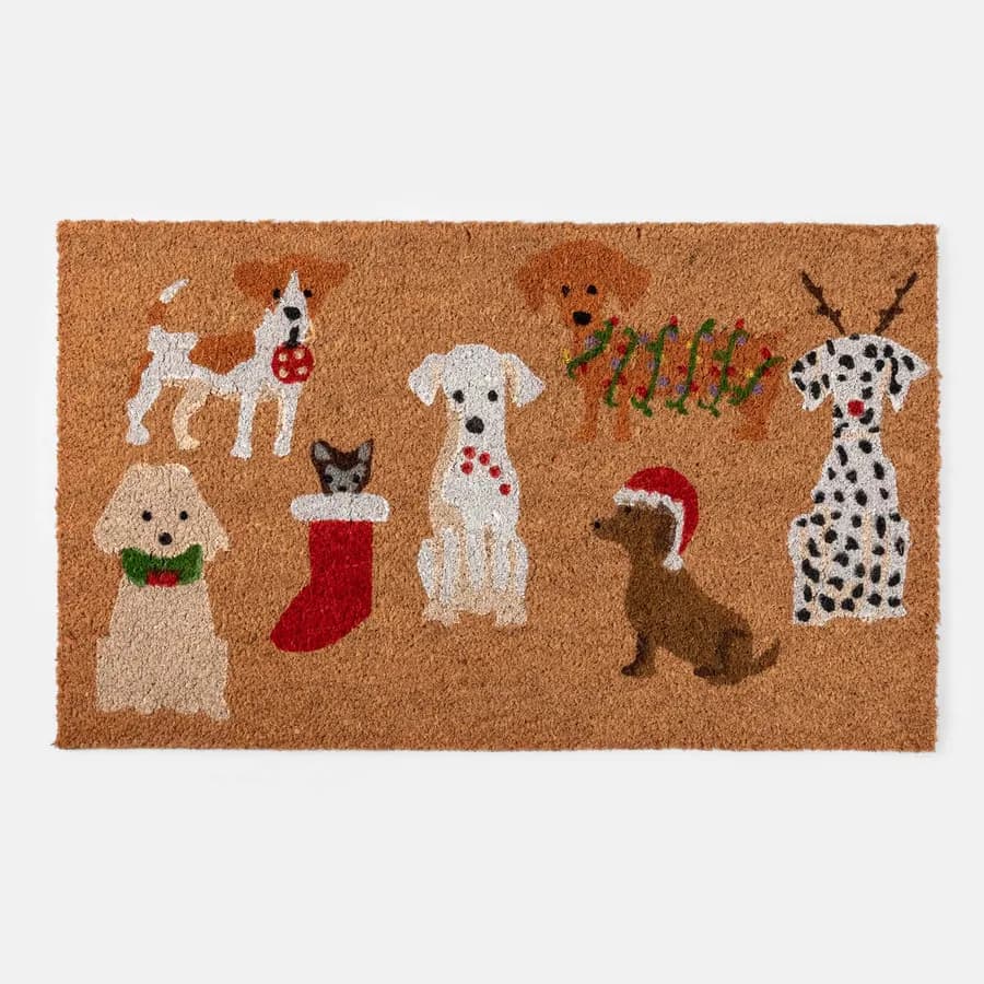 Zerbino natalizio 45x75 cm in coir con disegno cagnolini